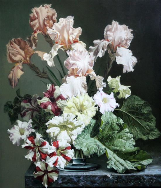§ Bennett Oates (1928-2009) Iris and Petunias 21 x 18in.